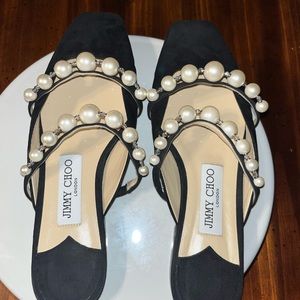 Jimmy Choo Amaya Faux Pearl Suede Mule Flats